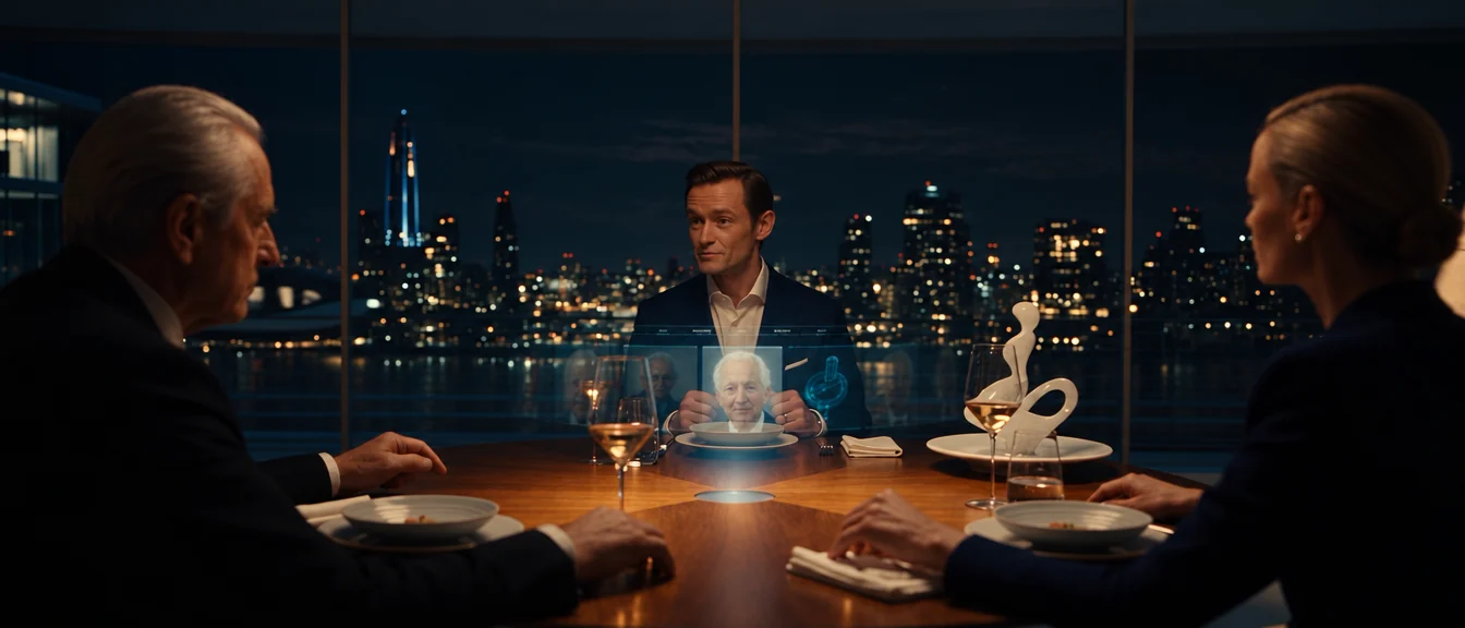 PROVIDENCE — film still: a dinner above the night city