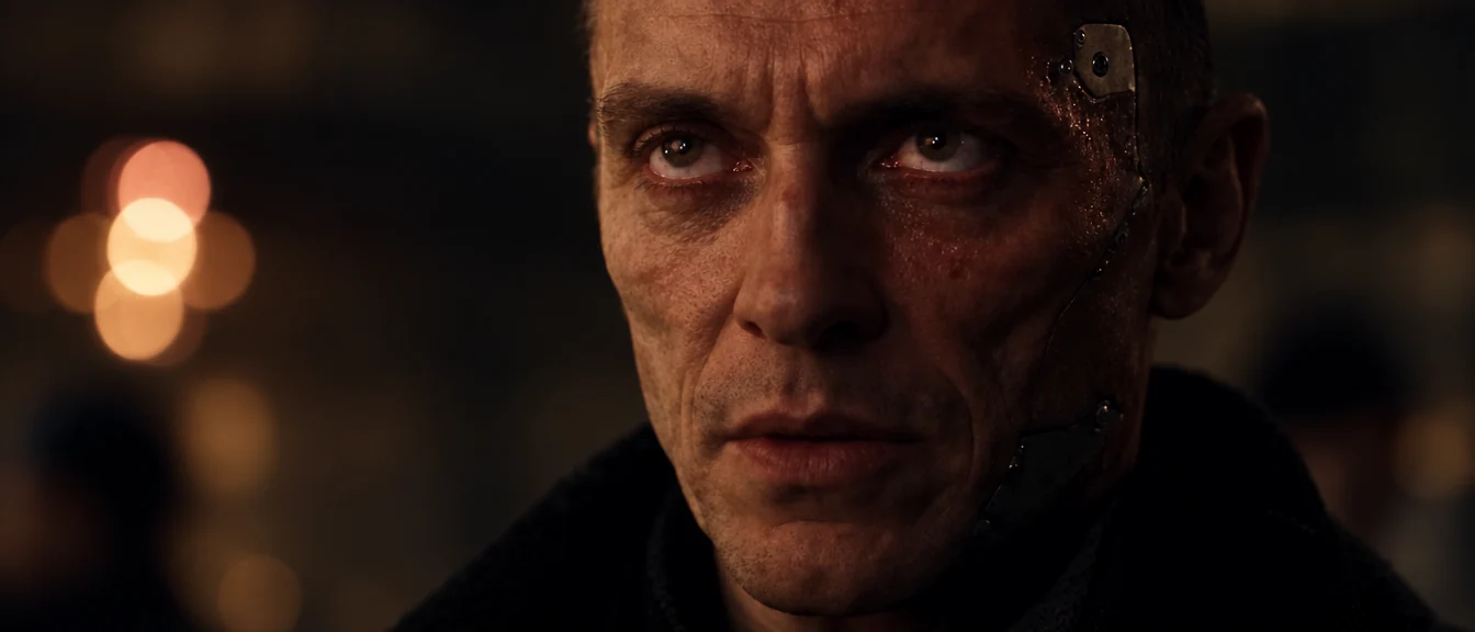 PROVIDENCE — film still: close-up of a scarred face